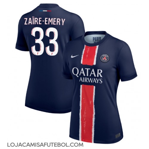 Camisa de Futebol Paris Saint-Germain Warren Zaire-Emery #33 Equipamento Principal Mulheres 2024-25 Manga Curta